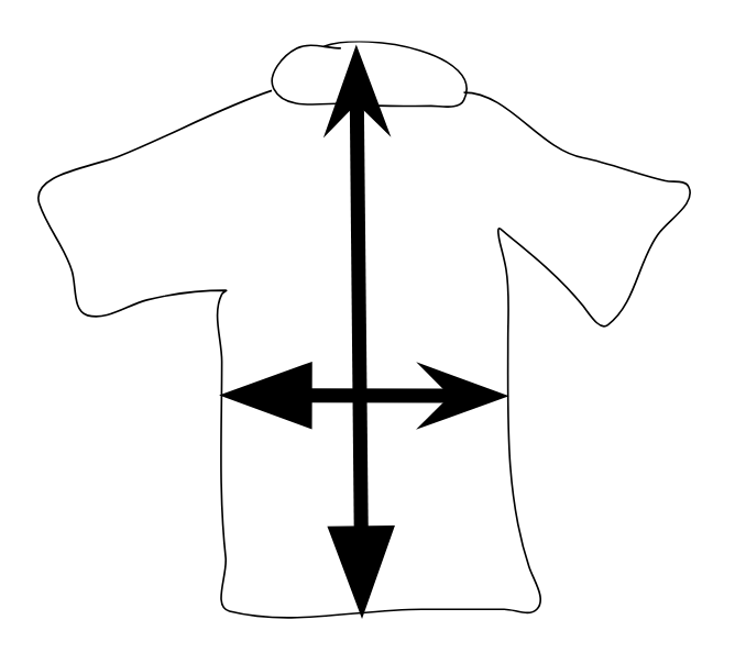 diagram of a shirt showing tall and wide dimensions